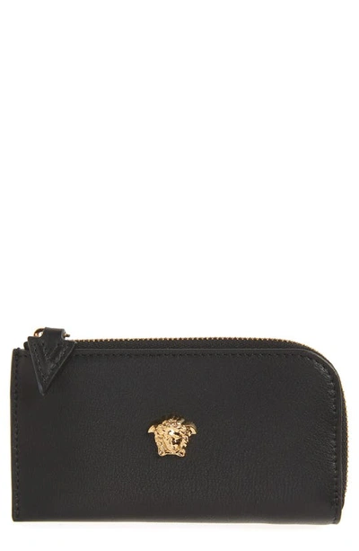 Versace Medusa Zip Leather Card Case In Black