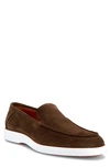 Santoni Suede Almond Toe Loafers In Brown