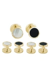 DAVID DONAHUE REVERSIBLE MOTHER-OF-PEARL & ONYX CUFF LINK & STUD SET,SS892313