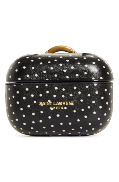 Saint Laurent Dot Print Leather Airpods Pro Case In Nero/bianco/nero