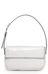 Staud Tommy Croc Embossed Leather Shoulder Bag In Fresh White Faux