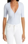 Jonathan Simkhai Standard Connie Rib Knit Henley Bodysuit In Sky