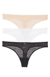 Dkny Modern Lace 3-pack Thongs In Black/ White/ Rose Water