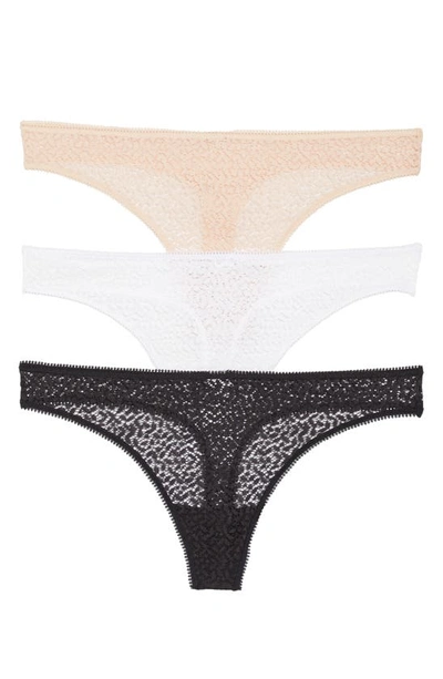 Dkny Modern Lace 3-pack Thongs In Black/ White/ Rose Water