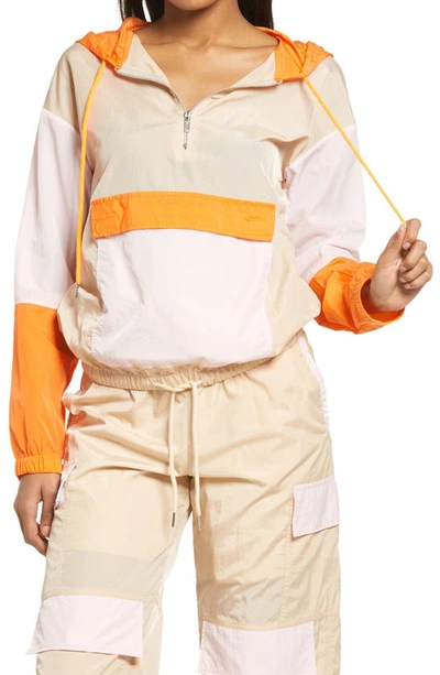 Kendall + Kylie Hooded Parachute Jacket In Ivory/ Blush/ Orange