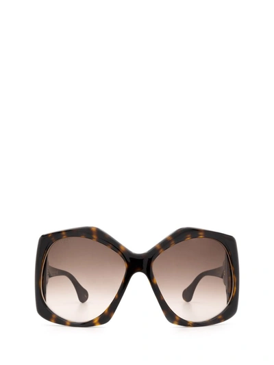 Gucci Eyewear Hexagon Frame Sunglasses In Brown