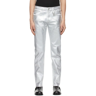 Alyx Metallic Crinkled Slim-fit Jeans In Silver