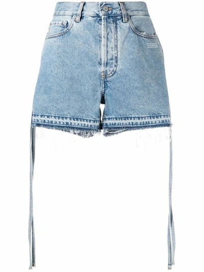 Off-white Side Tie Fastening Denim Shorts In Blue