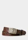 Double Rl Hand-tooled Leather Belt In Brown