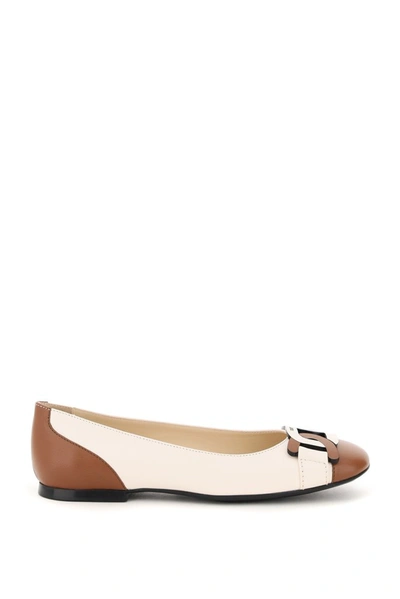 Tod's Buckle-toe Ballerina Shoes In Neutrals