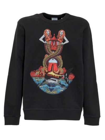Burberry Mermaid-embroidered Cotton-jersey Sweatshirt In Black