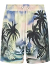 Palm Angels Paradise Print Drawstring Mesh Shorts In Red