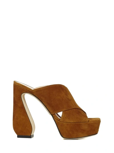 Sergio Rossi Si Rossi Crossover Strapped Platform Sandals In Leather Brown