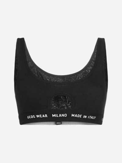 Gcds Logo-embroidered Cut-out Bra In Black