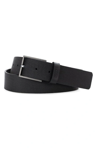 Hugo Tril Grid Textured Leather Belt In Black