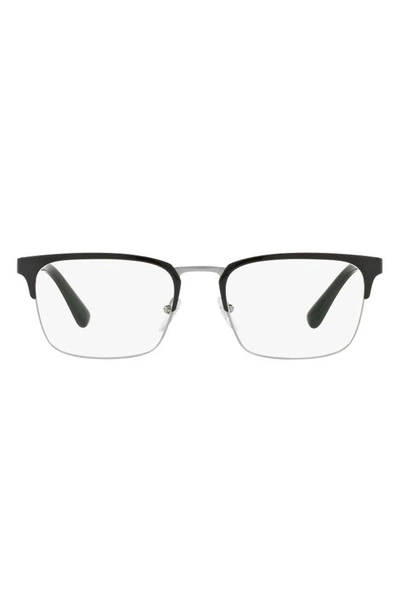 Prada 55m Rectangle Optical Glasses In Black/ Gunmetal