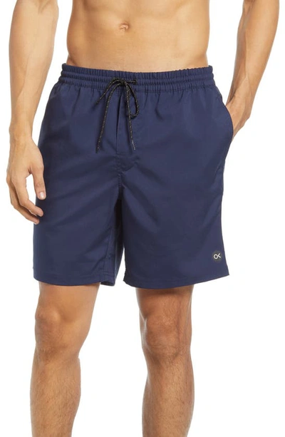 Outerknown Nomadic Volley Logo-print Recycled Twill Drawstring Shorts In Blue