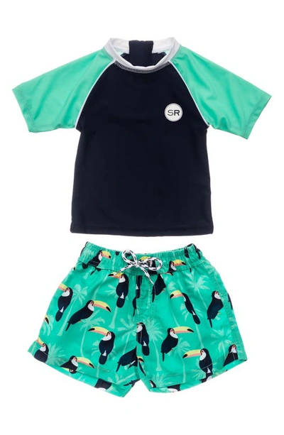 Snapper Rock Babies' Toucan Talk Two-piece Rashguard Swimsuit In Green
