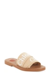 Chloé Woody Flat Logo Ribbon Slide Sandals In Soft Tan