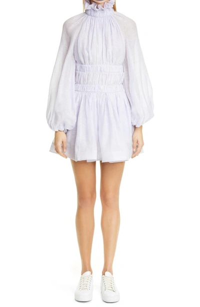 Zimmermann Ruched Puff-sleeves Mini Dress In Violett