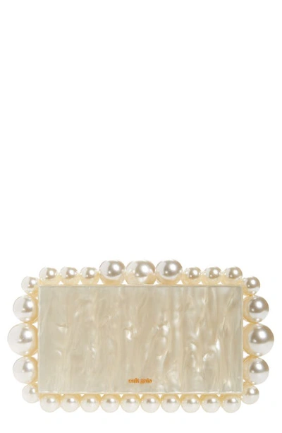 Cult Gaia Eos Beaded Acrylic Box Clutch In Ivory