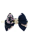 Alexandre De Paris Flowered Bow Hair Clip In Navy Blue