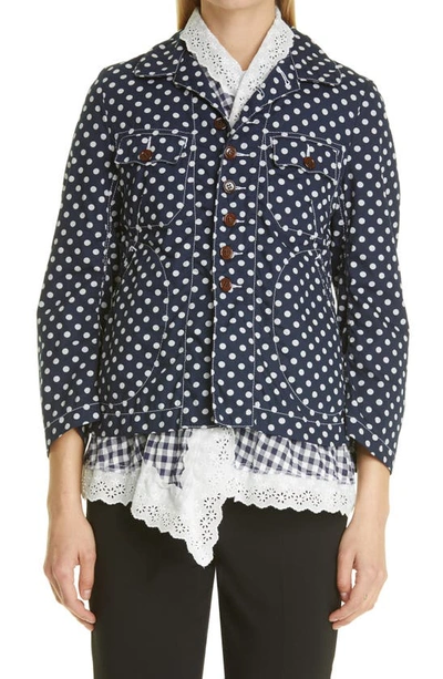 Tricot Comme Des Garcons Polka Dot Layered Jacket In Navy/ White