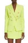 Balmain Double Breasted Grain De Poudre Wool Jacket In Yellow