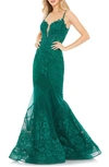 Mac Duggal Embellished Lace Mermaid Gown In Emerald