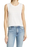 Frame Swingy Crop Organic Linen Muscle Tank In White