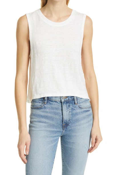 Frame Swingy Crop Organic Linen Muscle Tank In White