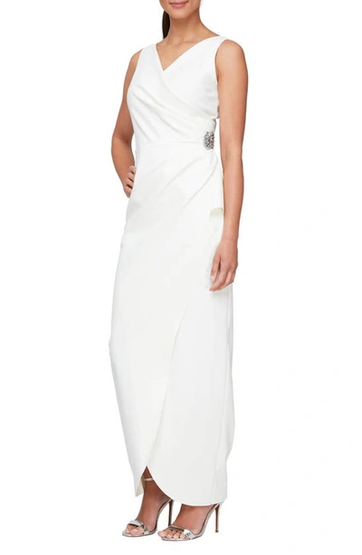 Alex Evenings Draped Embellished Compression Column Gown In Ivory