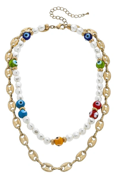 Canvas Jewelry Murano Glass Evil Eye Glass Bead & Chain Layered Necklace In Multi