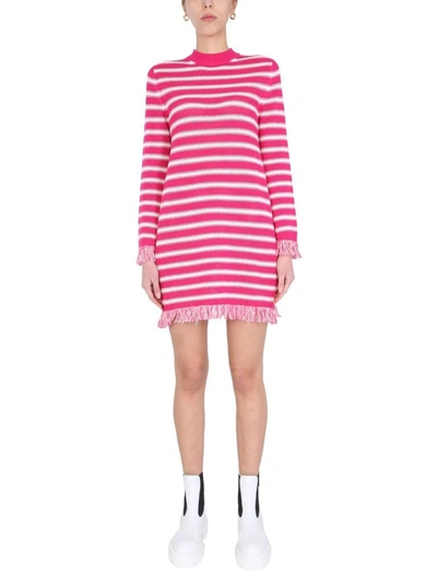 Msgm Striped Knitted Mini Dress In Pink