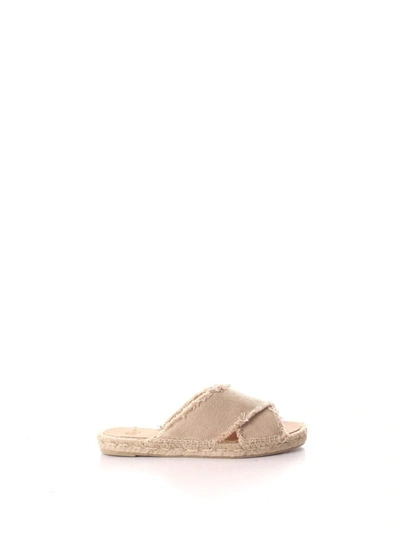 Castaã±er Palmera Sand Canvas Criss Cross Slide Sandals In Cream