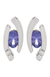 Suzy Levian 14k White Gold Diamond & Tanzanite Stud Earrings In Blue