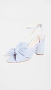 LOEFFLER RANDALL CAMELLIA PLEATED BOW HEEL WITH ANKLE STRAP BLUE,LOEFF41863