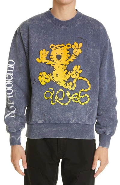 Aries Flatulant Tiger Crewneck Sweatshirt In Blue