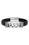 NORDSTROM CHAIN ACCENT BRAIDED LEATHER BRACELET,NMAP425SU21L