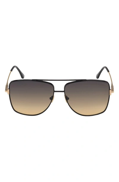 Tom Ford Reggie 61mm Gradient Polarized Aviator Sunglasses In Shiny Black / Gradient Smoke