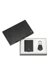 MONTBLANC TEXTURED LEATHER BUSINESS CARD HOLDER & KEY FOB SET,126276