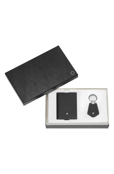 Montblanc Textured Leather Business Card Holder & Key Fob Set In Black