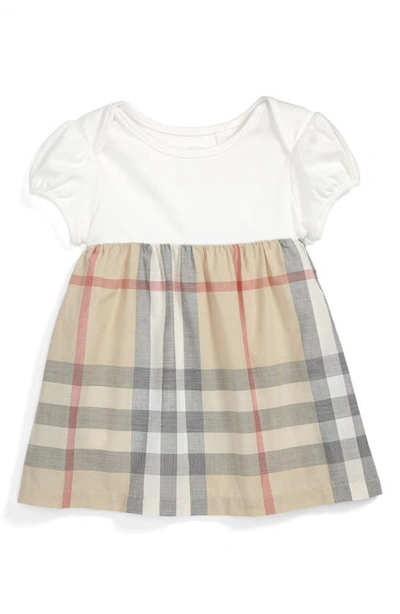 Burberry Babies' 'cherrylina' Knit & Woven Dress In Pale Trench