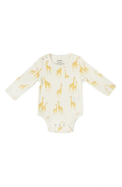 Pehr Babies' Follow Me Giraffe Organic Cotton Bodysuit In Yellow