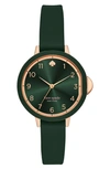 Kate Spade Park Row Silicone Strap Watch, 34mm In Green/ Rose Gold