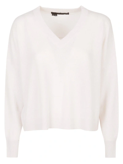 360cashmere Camille High Low Boxy V Neck Sweater In Alabaster