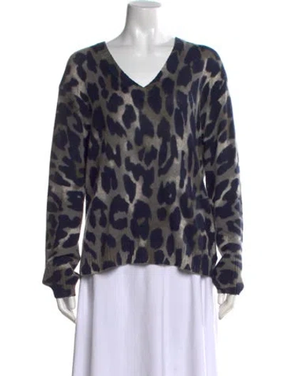 Pre-owned 360cashmere Cashmere Animal Print Sweater In Blue