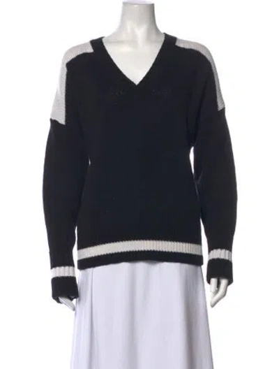 Pre-owned 360cashmere Colorblock Pattern V-neck Sweater In Black