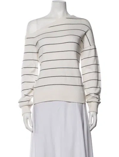 Pre-owned 360cashmere Striped Off-the-shoulder Sweater In Neutrals