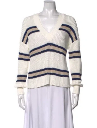 Pre-owned 360cashmere Striped V-neck Sweater In White